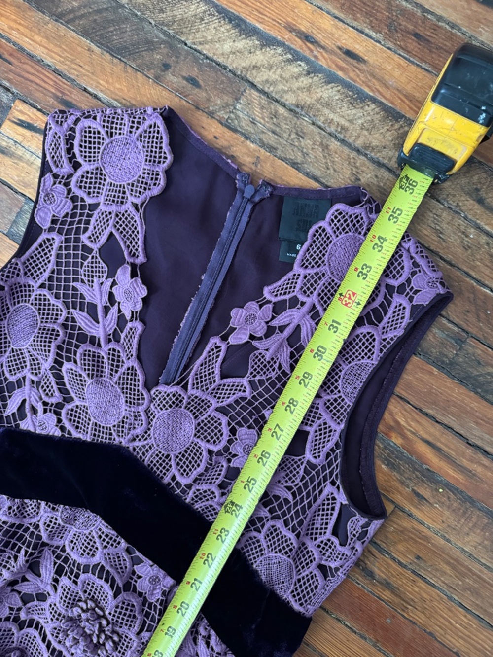 Vintage EUC Anna Sui Purple Floral Lace Mini Dress - Picture 5 of 7